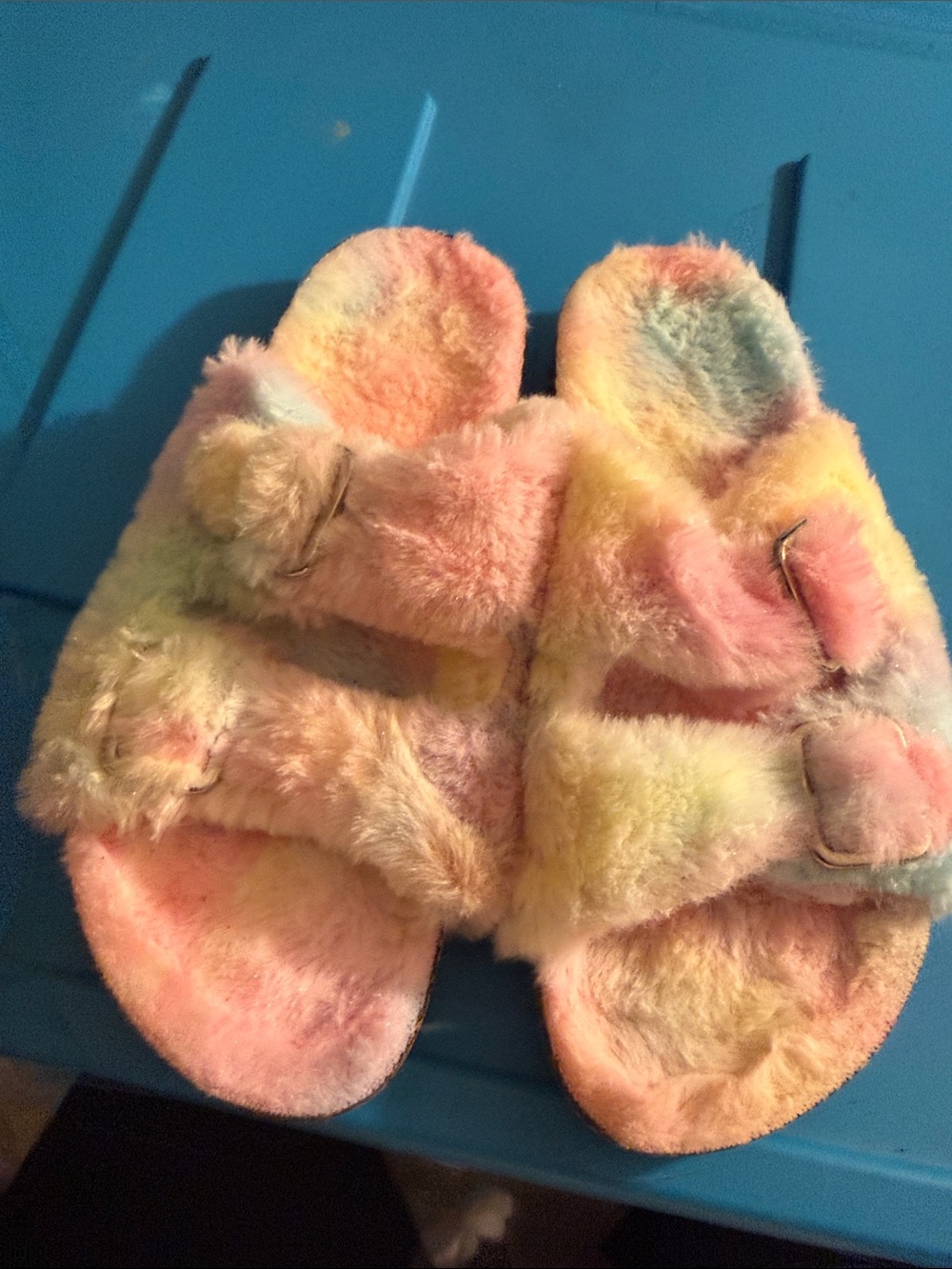 Women’s Plush Slide Sandals - Pastel Tie-Dye